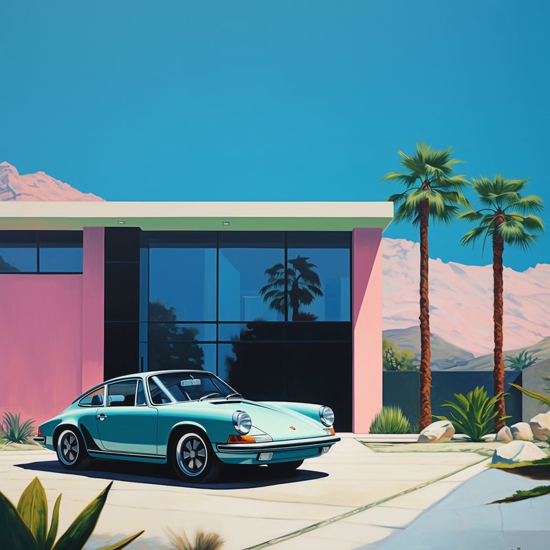 Quadro Decorativo Modern House with Car 1 - Square