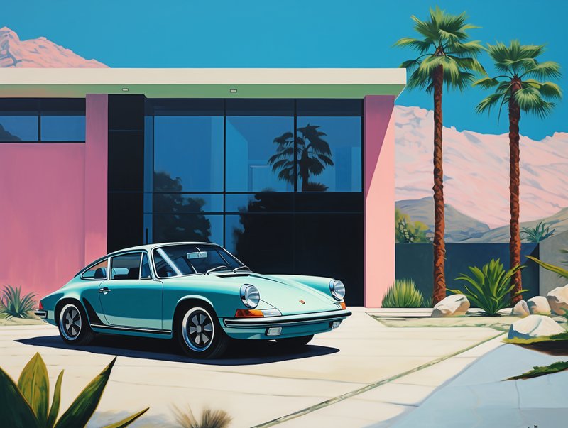 Quadro Decorativo Modern House with car 1