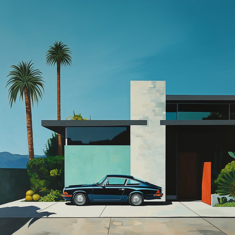 Quadro Decorativo Modern House with Car 2 - Square