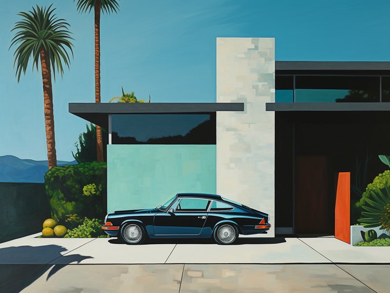 Quadro Decorativo Modern House with car 2