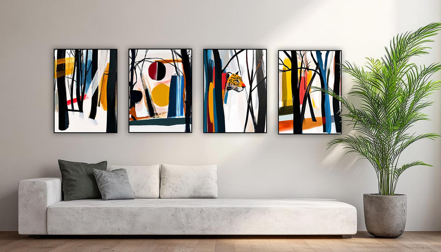 Quadro Decorativo Composição - Floresta Abstrata com Onça