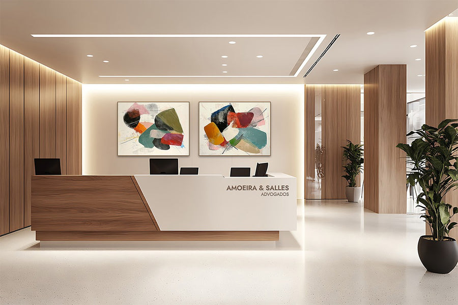 Quadros personalizados em recepção corporativa