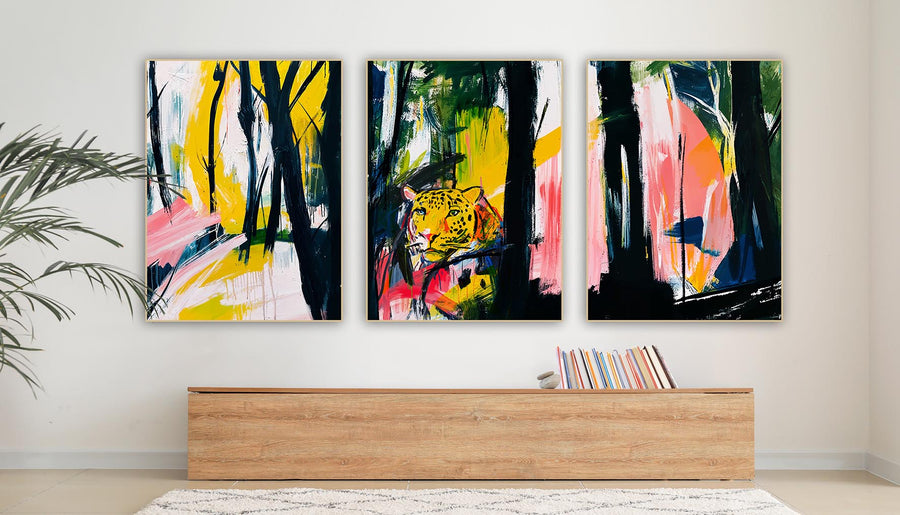 Quadro Decorativo Composição - Onça na Mata Abstrata