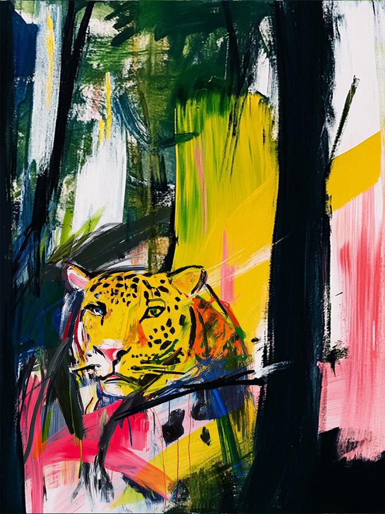 Quadro Decorativo Onça na Mata Abstrata B