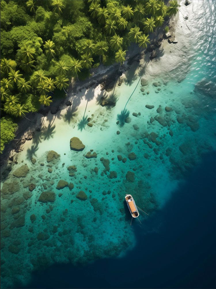 Quadro Decorativo Praia e Barco Drone View